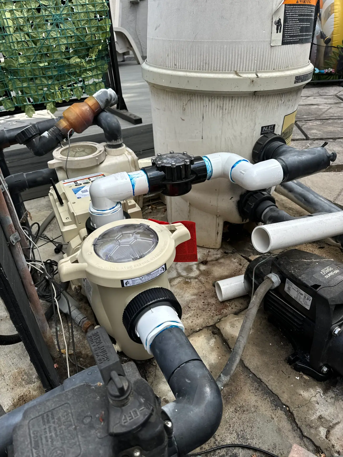 Pool pump and filter repair on a residential equipment pad